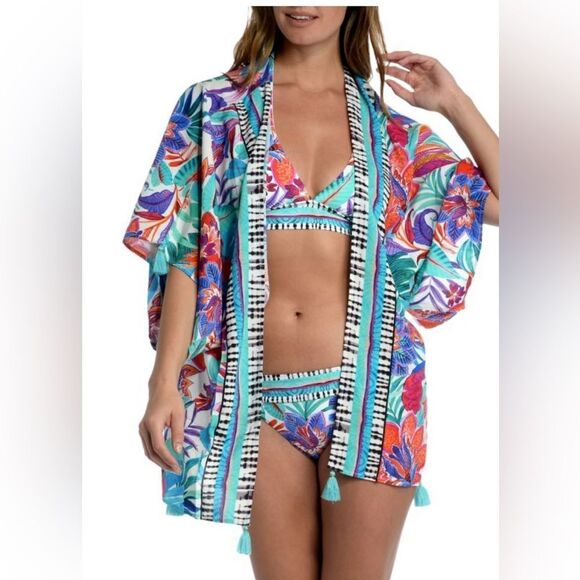 Tropics Of Tropez Tropical Print Kimono Cover Up - Picture 1 of 9